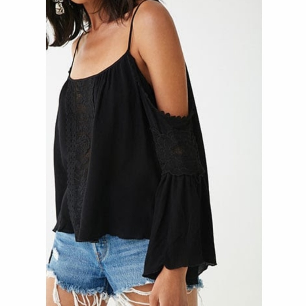 Floral lace cold shoulder top